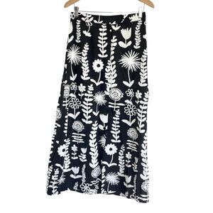 Mondi Black & White Rayon Floral Midi Skirt Vintage